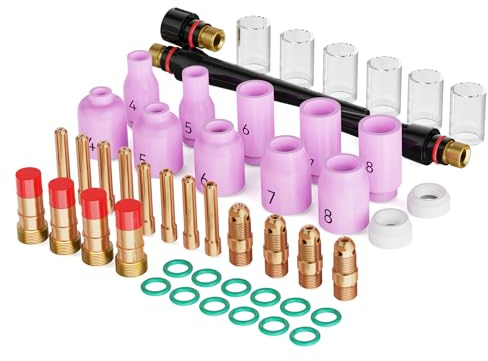 ARCCAPTAIN 49 Pcs TIG Welding Torch Accessories kit Alumina Nozzle Collets Body Stubby Gas Lens #10 Glass Cup Kit for WP-17/18/26-Black