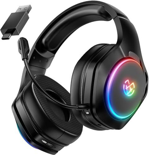 Tatybo Casque Gaming sans Fil, Casque avec Micro Bruit Environnemental, 7.1 Son Surround, Batterie de 35H, Transducteurs 50mm, Oreillettes Respirantes, Casque Gamer pour Ps5 PC Ps4 Switch