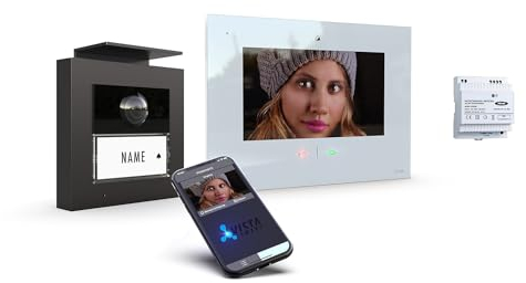 m-e iP Video-Türsprechanlage RFID anthrazit/weiß | Aluminium Außenstation für 1-Familienhaus | 7“ Innenstation | Türklingel mit Kamera | Freisprechanlage Video Sprechanlage Einfamilienhaus 4-Draht