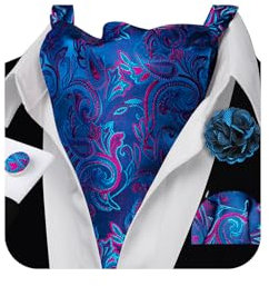 Ailisus Krawatten- und Anstecknadel-Set für Herren, einfarbig, Paisleymuster, Seide, Taschentuch, Manschettenknöpfe, Hochzeit, Türkis/Ausflug, einfarbig (Getaway Solids), Einheitsgröße