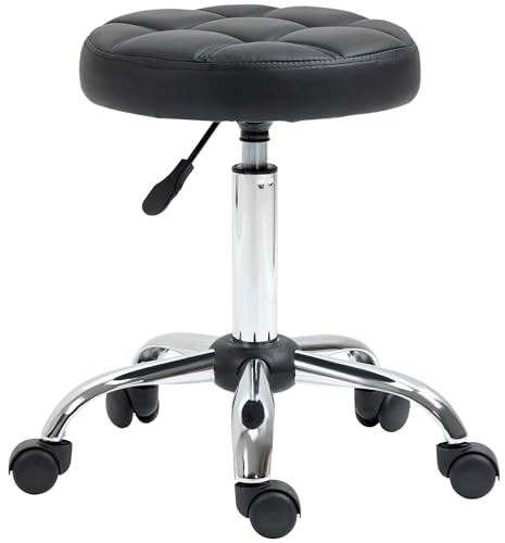 HOMCOM Rollhocker höhenverstellbar Drehhocker 51-67 cm Arbeitshocker 360° drehbar Hocker für Büro Salon Massage Spa Schwarz