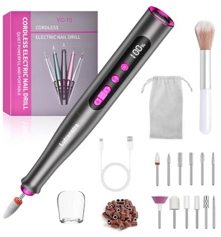Torno para Uñas Profesional 35000 rpm,Lima de Uñas Eléctrica USB para Uñas de Gel Acrílico,Nail Drill de Gel Acrílico Natural Kit de Manicura y Pedicura Recargable