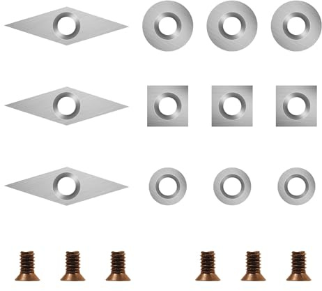 SIIIXS Inserti per Carburo Tungsteno Set, Set di 12 inserti in carburo di tungsteno per tornio di legno, accessori per utensili da taglio con punta in carburo con 6viti
