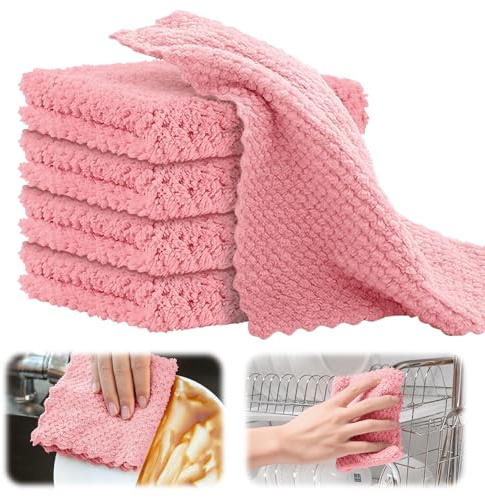GHKLNY Trapos de limpieza, 10 x 10 pulgadas, paquete de 5 paños de terciopelo coral de alta calidad para lavar platos, absorbentes y de secado rápido para cocina (rosa)