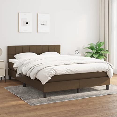 KOIECETA Boxspringbett mit Matratze Polsterbett Doppelbett Hotelbett Bett Bettrahmen Bettgestell Lattenrost Schlafzimmerbett Dunkelbraun 140x200 cm Stoff