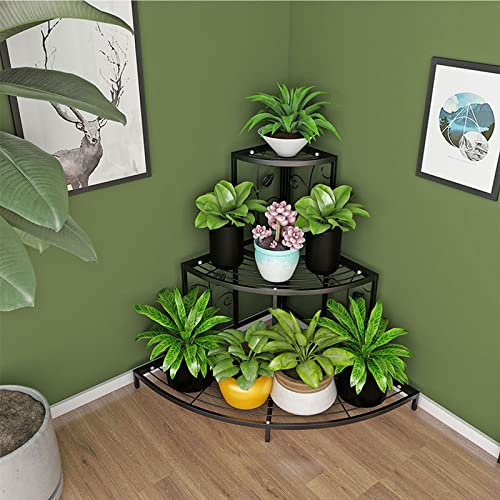 SFSLBFB Soporte de Flores de Hierro de 3 Capas, Estante para macetas con Escalera de Esquina para balcón, Soporte de Flores de rábano Verde de Piso a Techo para Sala de Estar