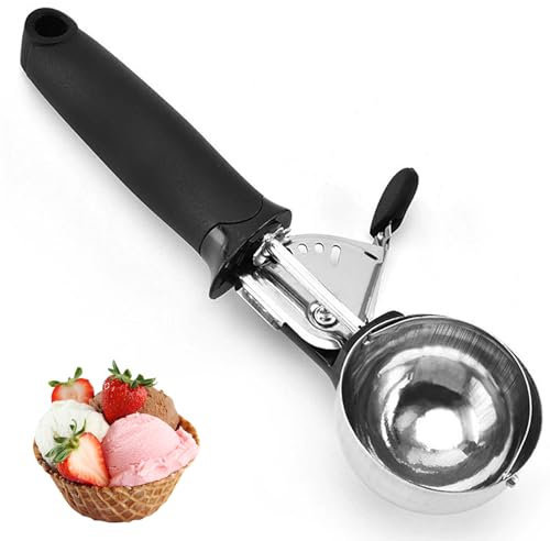 Ice Cream Scoop with Trigger - Stainless Steel Scooper for Easy Serving - Ergonomic Handle, Non-Stick Design - Ideal for Ice Cream, Cookie Dough, Melon