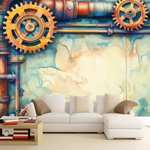 Murales Papel Pintado Salon Tubos de engranajes metálicos 300x210 cm Fotomurales 3D Tejido No Tejido Papel Tapiz Fotográfico Decorativos Murales Dormitorio Oficina Hotel