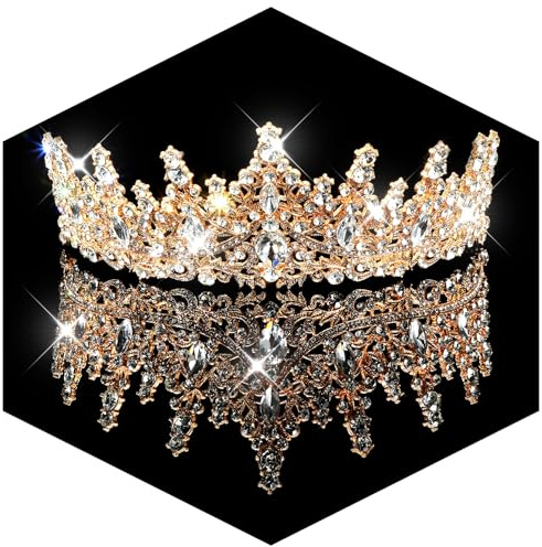 YBEATY Corona dorata di cristallo, corona principesse, tiara con strass, per matrimonio, per donne, ragazze, matrimoni, compleanni, balli, feste, Halloween, cosplay