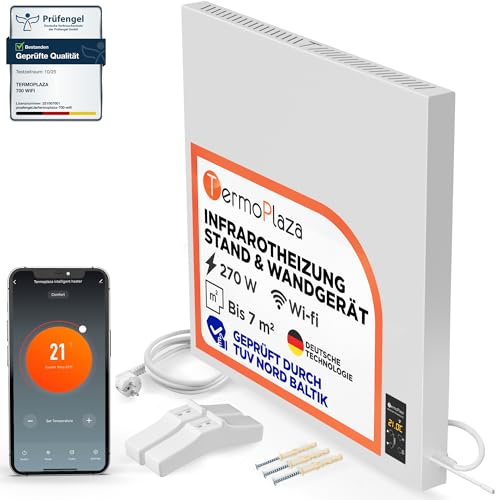 TermoPlaza WLAN Infrarotheizung mit Thermostat 270 W bis 7 m² | Intelligente Infrarot Wandheizung & Standgerät | Energiesparende Infrarot Elektroheizung & Konvektor Heizung für Zuhause und Badezimmer