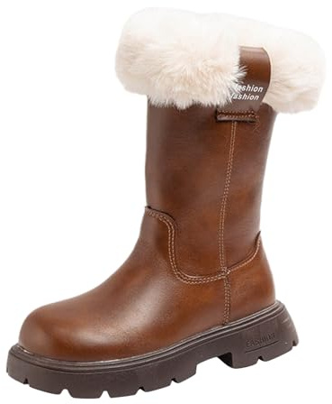 Generisch Stivali traspiranti per ragazze, invernali, da equitazione, per autunno e inverno, corti, antiscivolo, in pelle, per bambini, invernali, termici, O marrone, 35 EU