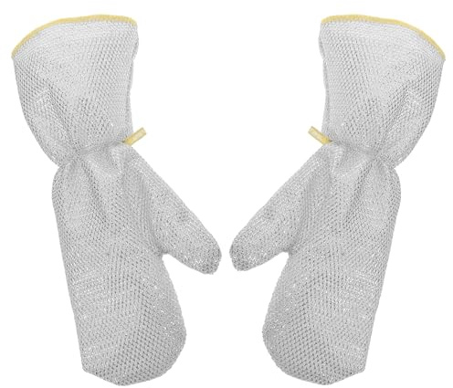 SWETRACE 2pcs Extended Silver Wire Kitchen Cleaning Gloves Waterproof Dishwashing Mitts Oil-resistant Thickened Heat-insulated Household Gloves for Scrubs and Multi-purpose Use