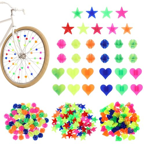 HJZHII 216 cuentas para radios de rueda de bicicleta, coloridas cuentas de clip de plástico, reflectores de rueda de bicicleta, accesorios de radios de bicicleta (colores surtidos y 3 formas)