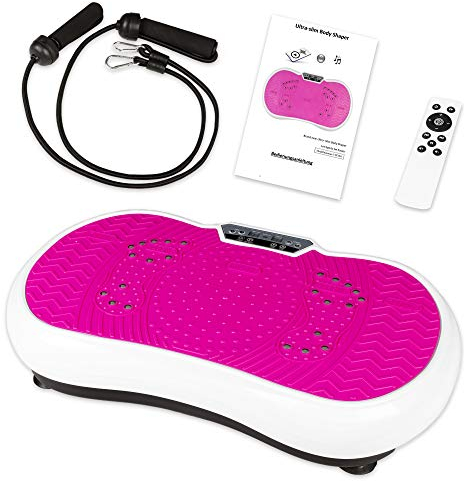 Vibrationsplatte mit Power Dehnbändern und Bluetooth Vibrationsboard Fitness und Sport zum Abnehmen für Zuhause Ultra Slim Rüttelplatte Training Vibrationsgerät Oszillation