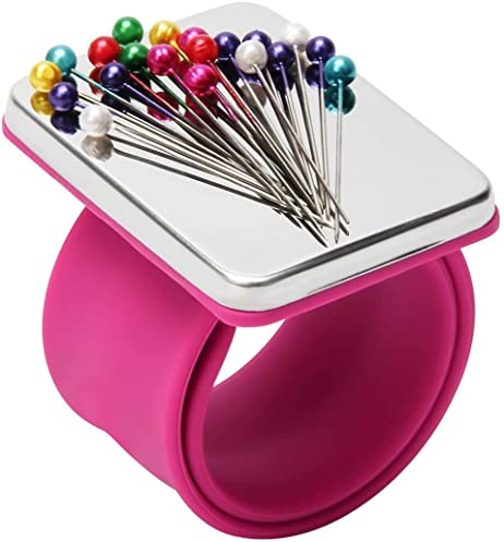 CoiTek Magnetic Wrist Sewing, Portable Arm Pin Cushion Magnetic Pincushion with Wristband for Sewing Collection(Pink)