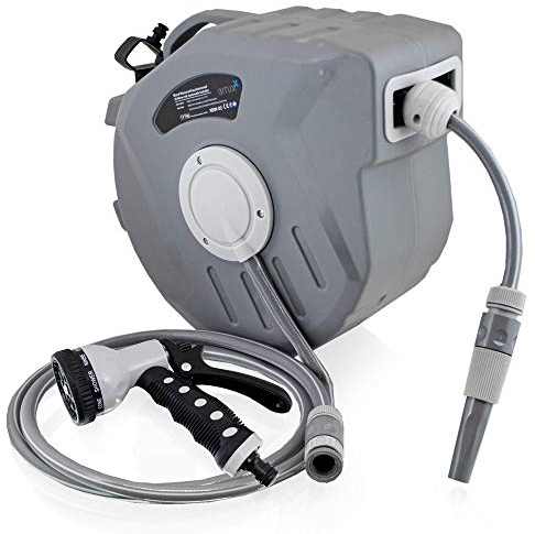 Bituxx Wand Wasser Schlauchtrommel Schlauchaufroller Wasserschlauchaufroller Schlauchbox Automatik (20 m + Multi Schlauchpistole)