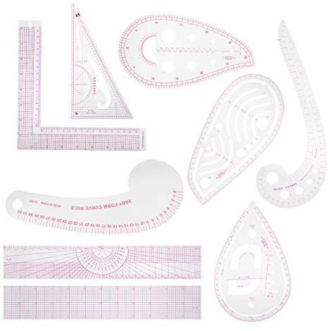 BIKING Kleidungslineal-Set, 9-tlg. Mehrzweck-Kleidungslineal-Set mit Schneidekurvenförmigem Lineal, Nähen, Schneider-Zeichnungsschablone aus PVC-Kunststoff