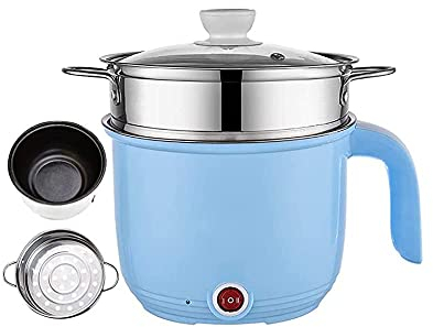 REJOON Pentola Elettrica Multifunzione 1,8 L Pentola Elettrica Portatile Antiaderente Fornello Elettrico Multifunzione con Doppio Controllo della Potenza for Friggere (con Vapore) (Color : Blue)