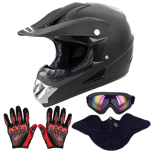 OUMURS Adult Dirt Bike Helmet with Goggles Gloves & Mask Adjustable Sun Visor DOT/FMVSS-218 Motorcycle Adults ATV Helmet Off-Road Motocross Downhill Moped MX BMX for Unisex-Adult-New Black, L