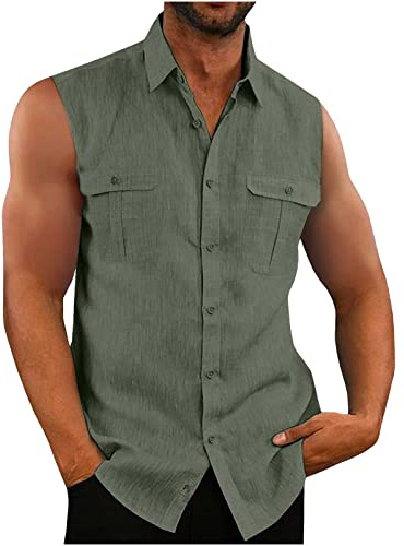 2023 Camisetas de Tirantes Hombre,Verano Algodón y lino Camisa sin mangas Moda básica Casual Deporte gym Original Slim Fit Camisetas de Tirantes Color sólido Tank Top Shirts camisas Tee