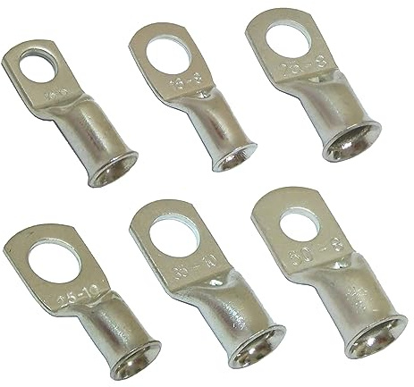 KafTon 10x Copper Tube Terminals 6mm to 95mm Cable Welding Crimp Terminal Ring Lug Battery Starter (50mm² - 10mm)