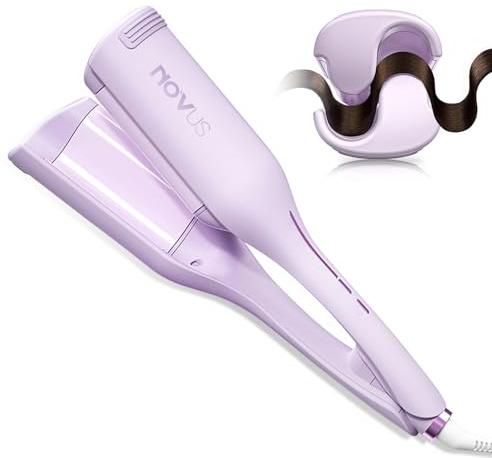 NOVUS Curling Iron Hair Crimper Waver - 1.4 Inch Anti-Scald Waves Curling Wand, Ionic Deep Waver Hair Curler Tool with Ceramic 2 Barrel for All Hair Types, Auto Shutdown Protection