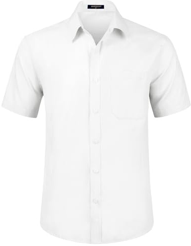 HISDERN Camisa de Manga Corta para Hombre de Vestir de Corte Regular - Camisa de Verano Sólida Con Bolsillo en el Pecho S-4XL