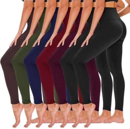 TNNZEET 7 Pack Plus Size Leggings for Women - High Waisted Yoga Pants with Pockets Black Leggings Women Full Length & Capri