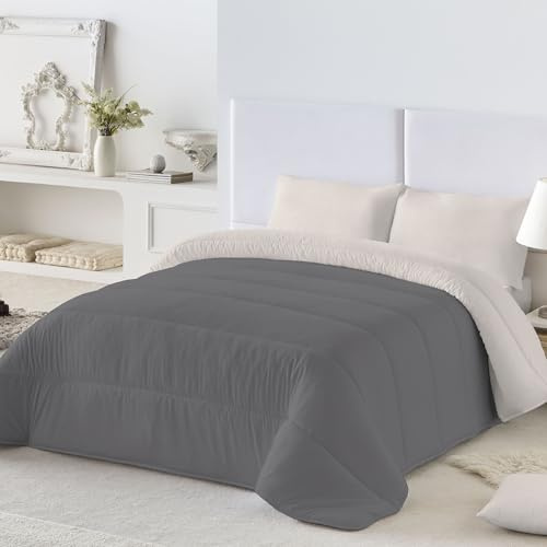 NATURALS - Edredón Nórdico 300 Gramos Liso Bicolor - Reversible - Microfibra Extrasuave - Acolchado Gran Confort y Transpirable - Gris/Piedra - Cama 90/105 (180x260 cm) - Fabricado en España