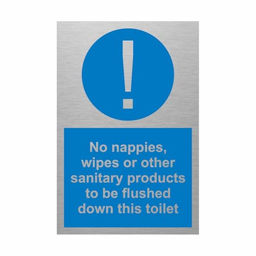 Slimline Aluminium Toilet Sign – 100 x 150mm – “No Nappies, Wipes or Sanitary Products” – Self-Adhesive, Durable Washroom Sign (Single or 3 Pack) (1)