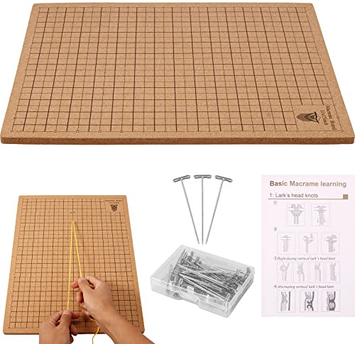 Macrame Board Set,Macrame Project Board with 5cm Pins,12x16in Double Side Macrame Mat with Grids,Portable Braiding Boards Craft Helper Boards for Braiding Bracelet Project Knotting String