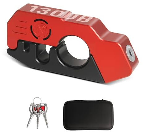 Motorrad Bremsschloss Alarm 130DB, Schwere Aluminium Motorrad Lenker Schloss Diebstahlsicherung, Hohe Sicherheit Bremshebelschloss für Moped, Fahrrad, E Scooter, Geländefahrzeuge (Schwarz Rot)