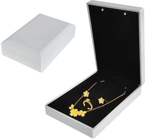Scatola Portagioielli con Luce a LED, Scatola per Braccialetto Orecchini Anello e Collana, Scatola Regalo Di Fascia Alta In Velluto con LED, per Proposta e Matrimonio, 16 * 11 * 4.5cm, Bianco