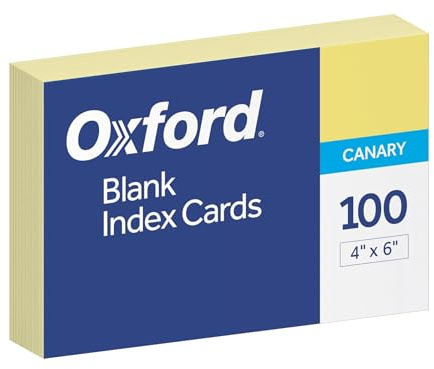 Oxford Blank Color Index Cards, 4 x 6, Canary, 100 Per Pack (7420 CAN)