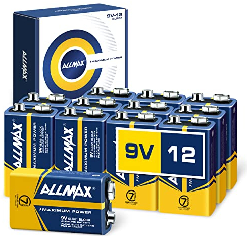 Allmax 9V Maximum Power Alkaline-Batterien (12 Stück) - Ultra-langlebig, 7 Jahre Haltbarkeit, auslaufsicheres Design - perfekt für Rauchmelder und kabellose Mikrofone (9 Volt)
