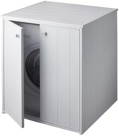 CUBIERTA DE MAQUINA Copri Protector ocultar Lavadora Secadora grande Buey negrari XXL kit montaje colada baño externo 2 puertas mazos Mobile plástico blanco resistente Agua pies 77x71 L77 P71 H94 cm