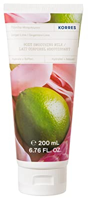 KORRES GINGER LIME Suavizante Leche corporal con aloe vera, crema nutritiva para la piel con aroma cítrico de lima y notas de jengibre, vegana, sin siliconas ni parabenos, 200 ml