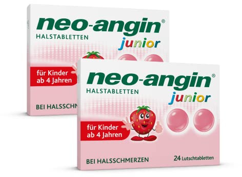 neo-angin junior Halstabletten mit leckerem Erdbeergeschmack | lindern Halsschmerzen & beruhigen die gereizte Schleimhaut | für Kinder ab 4 Jahren | mit Isländisch Moos | 2 x 24 Lutschtabletten