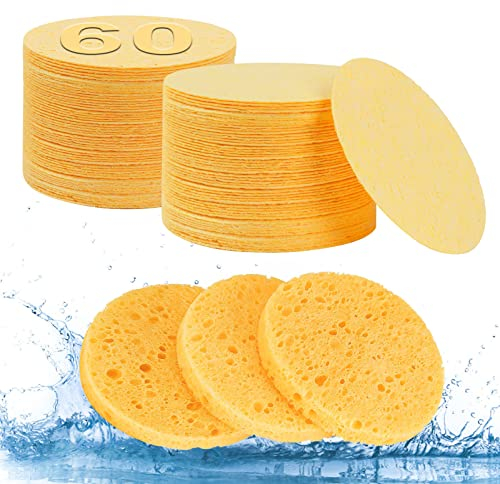 AUAUY Komprimierte Gesichtsschwämme, 60 Stück Zellulose Gesichtsschwämme, 100% Naturkosmetikschwämme zur Gesichtsreinigung, Peeling-Maske, Make-up-Entfernung(Beige)