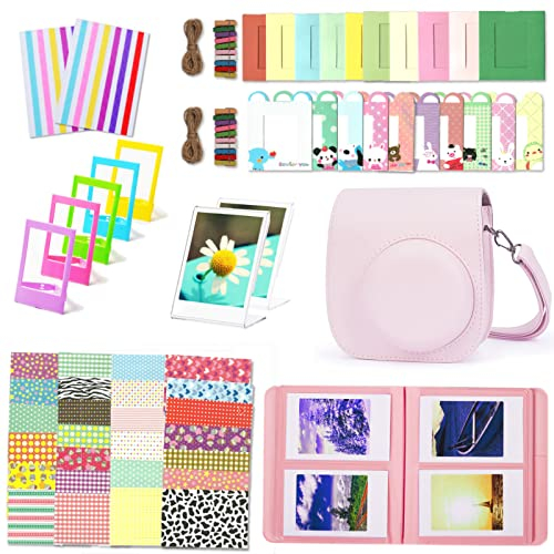 Leebotree Instantané Caméra Accessoires Compatible avec Instax Mini 12 Appareil Photo, Le Package Comprend Housse de Caméra,Album, Cadres, Autocollant de Bord and Coin (Fleur Rose)