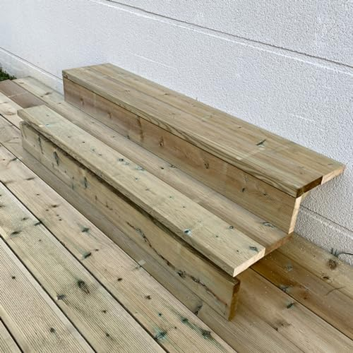 Berlin - Terrassentreppe Holz - H37cm 2 Stufen, Breite 140cm, MIT Setzstufen- Vinuovo - Set für Ihre Außentreppe aus Holz