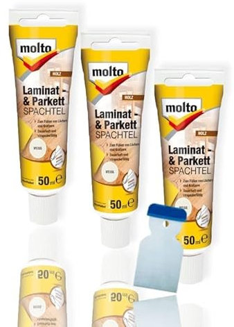 3x Molto Laminat- & Parkettspachtel 50 ml Set Holzreparatur (Weiß)