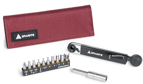 Granite Rocknroll TQ Torque Ratchet Bike Tool Kit, Kit Multifonction pour Vélo avec 10 Embouts d'Outils et une Tige d'Extension, Kit d'Outils de Serrage de Couple Portable pour VTT (Rouge)