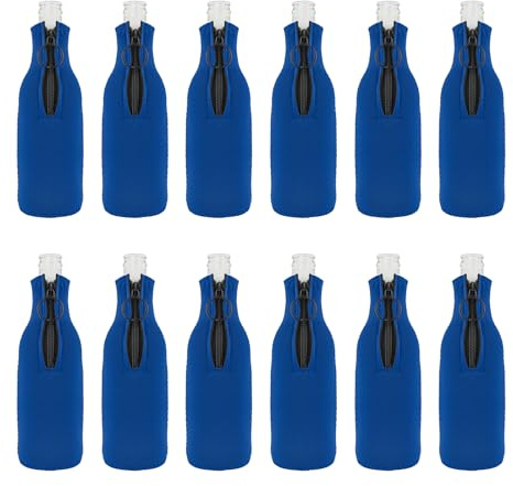 Aspire 12 Pcs Neoprene Beer Bottle Cooler Sleeves, 12oz Sublimation Blank Soft Reusable Zipped-up Bottle Jacket - Royal Blue