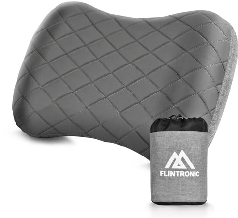 flintronic Campingkuddar, uppblåsbara resekuddar för nacke, ultralätt strandkudde med förvaringsväskor, uppblåsningskuddar ergonomisk luftkudde för nacke och ländryggsstöd – komfort vid resor (grå)