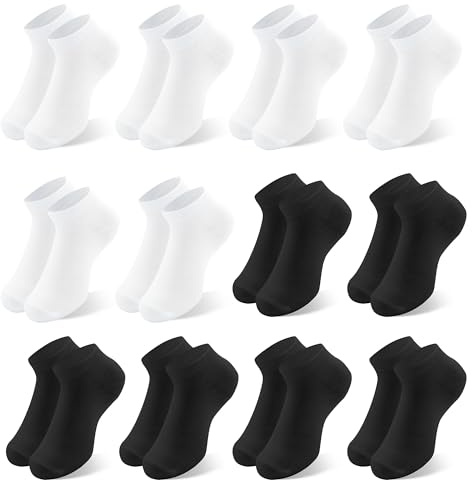 Desanlapi sneakers strumpor barn bomull 12 par sportstrumpor pojkar barnstrumpor småbarn strumpor skolbarn enkla färger unisex strumpor för vardag och sport, Svart x 6 vit x 6, 39-42 EU