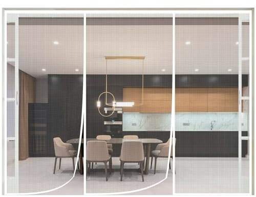 Magnetic Fly Screen Door Insect Protection 110x185cm Magnetic Fly Curtain Fly Screen Window Roller Blind Easy Adhesive Installation for Balcony Door Patio Door, White
