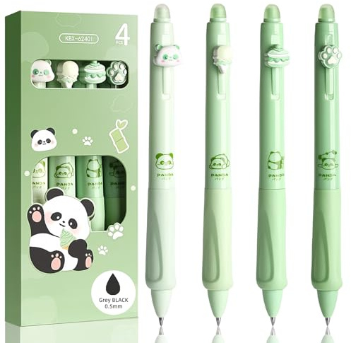 Set di 4 Penne Cancellabili - Temi Panda ,Zampa,Gelato,Torta - Sfera sull'Estremità per Rimuovere l'Inchiostro - Penna A Scomparsa Cancellabili Inchiostro Termosensibile - Grigio Nero Punta 0,5 mm