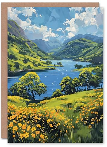Artery8 Greeting Card Lake District Landscape Painting Helvellyn View Blank For Him Or Her Art Birthday Card