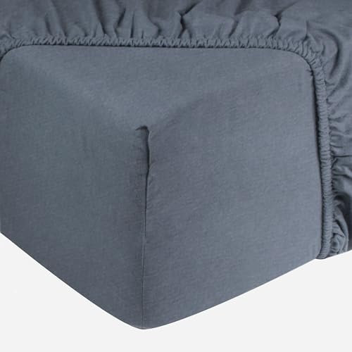 DoubleDry Spannbettlaken Jersey 180x200cm - 100% Baumwolle - Spannbetttuch - 28cm Steg - Blau Melange